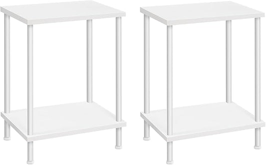 HOOBRO End Tables Set of 2, Small Side Table, Nightstand with 2-Layer Storage Shelves, Sofa Table for Small Spaces, Living Room, Bedroom, Stable Frame, Easy Assembly, White WW09BZP201