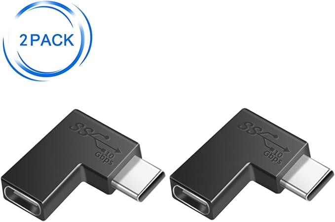(2Packs 90 Degree Elbow L Shape USB C Male to Female Adapter,USB3.1 Support 10GBbps Rate,USB C Phone/Laptop Charging Port Converter, 5V,3.3A