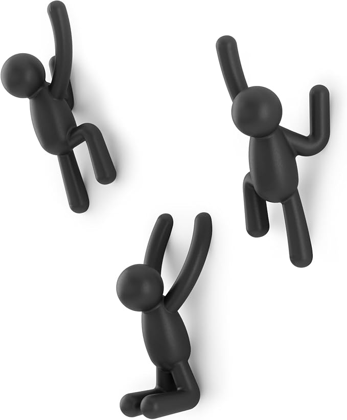 Umbra Buddy Wall Hooks – Decorative Wall Mounted Coat Hooks for Hanging Coats, Scarves, Bags, Purses, Backpacks, Towels and More, Set of 3, Black