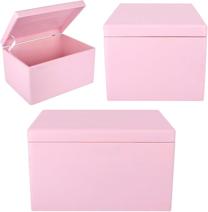 Large Pink Wooden Box Storage with Hinged Lid | 15.8 x 11.8 x 9.44 inches (+-0.5) | Gift Box Storage Document | Wood Keepsake Chest Product NOT Intended for 15 Years OR Below