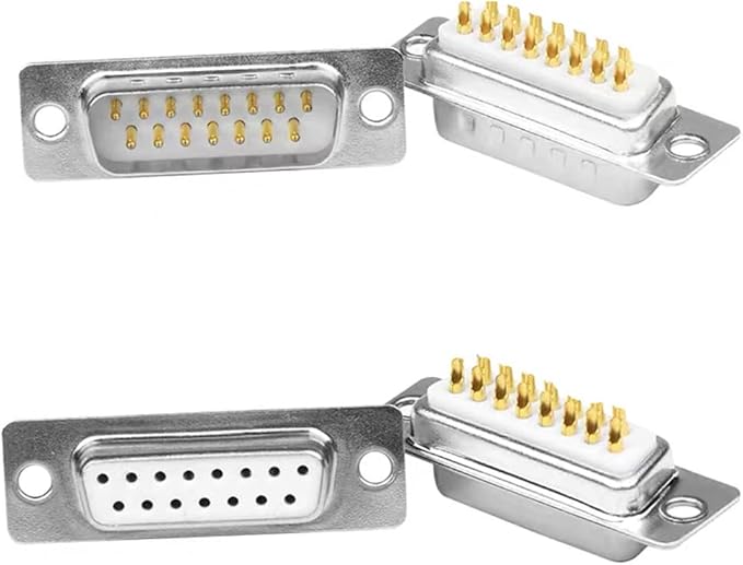 10PCS DB15 RS232 Serial D-SUB Solder Cup Connectors, Gold Plated Joints RS232 Serial Port 15Pin D Sub Couplers(Male x 5, Female x 5)