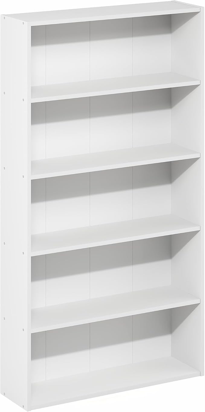 Furinno Basic Book Shelf, 5-Tier Bookshelf, Cube Storage Organizer Bookcase with Open Shelf, 7 x 24 x 44, for Living Room, Bedroom, Home Office, White