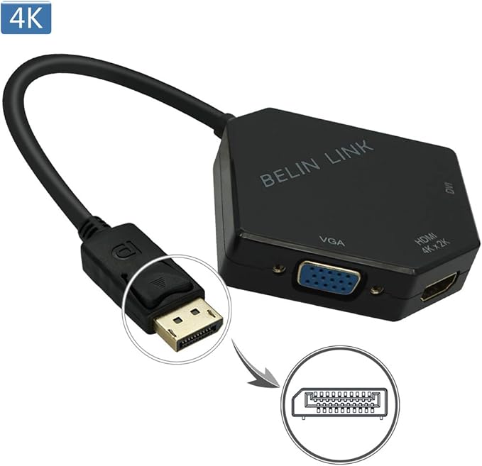DP to HDMI VGA DVI Adapter Displayport to HDMI 4K Adapter 3 in 1 Display Port to HDMI VGA DVI Converter Male to Female Gold-Plated (Diamond Shaped)… (Diamond Shaped)