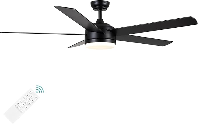 YUHAO 60 Inch Black Ceiling Fan with Light and Remote Control.Noiseless,Dimmable,3CCT,6 Speeds Reversible, DC Ceiling Fans for Indoor or Covered Outdoor