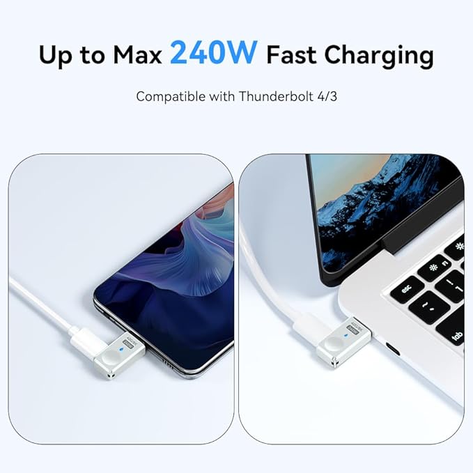 Magnetic USB C Adapter 240W 2 Pack, Side Port 24Pin USB Type C Magnetic Connector Straight with USB4 40Gbps 8K 60Hz for Steam Deck, Thunderbolt 3/4, MacBook Pro/Air and More Type C Devices