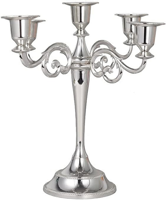Black Candelabra Candle Holders for Pillar Candles 10.6 inch Tall, 5 Candle Candlestick Holder for 1/2-1 inch Taper Candles Halloween Candelabra Decoration Easy Assembly (Silver)