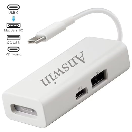 Mag-Safe to USB C Adapter 3-in-1 Mag-Safe 1 & 2 Adapter & USB C PD & QC USB (Charing Only) for iPhone 15 Series, M1/M2 MacBook, MacBook Air and More USB-C Devices