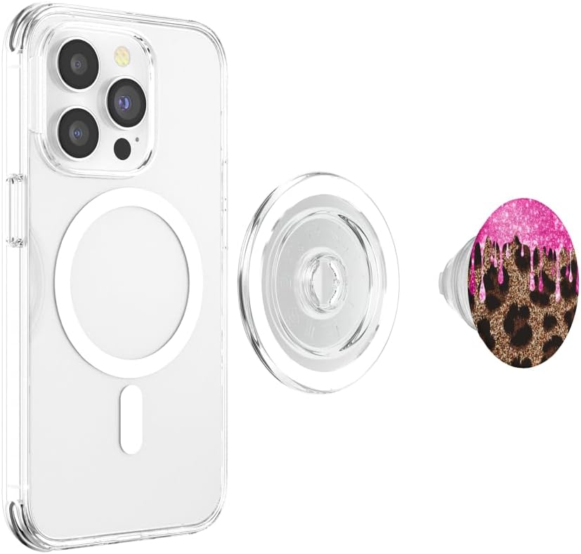 Leopard Print Abstract Animal Skin Dripping Pink Bling PopSockets MagSafe PopGrip for iPhone