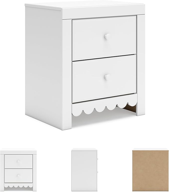 Signature Design by Ashley Mollviney Minimalist 2 Drawer Nightstand with USB Ports, 24.25" Tall, White