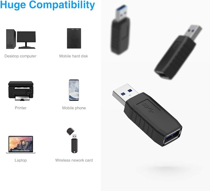 ELUTENG USB Coupler Male to Female 4Packs USB 3.0 Type A Adapter Superspeed 5Gbps USB Port Extension Connector Bridge Compatible with Laptop Computer Hard Drive Printer Camera