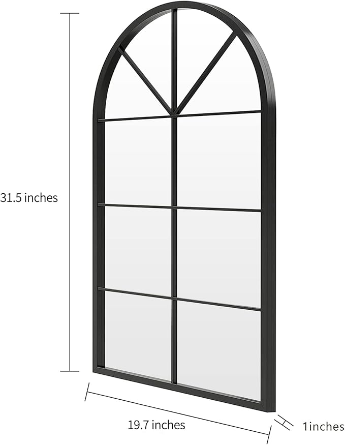 ironsmithn Arched Mirror, Windowpane Mirror, 31.5"x19.7" Window Finished Metal Mirrors, Black Grid Mirrors for Decor Living Room Fireplace Entryway Bedroom Hallway