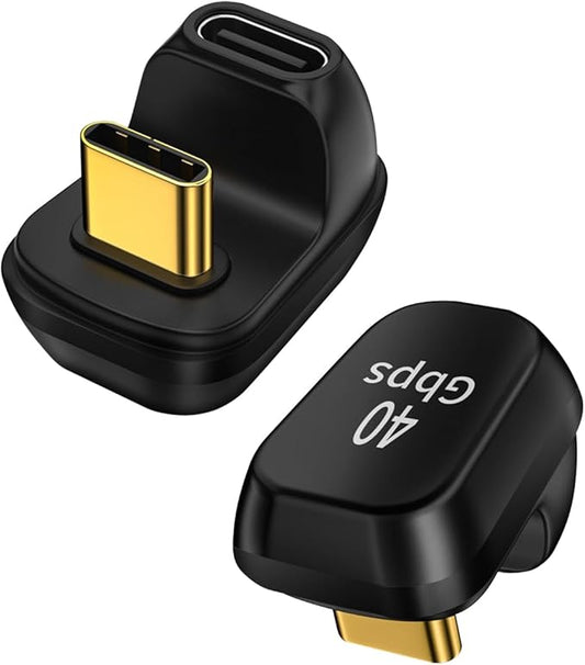 180 Degree USB C Adapter U Shape 40Gbps Data Transfer USB 4.0/Thunderbolt 4 Type C Male to Female Connector Extender for Mobile Phone, Switch, Steam Deck, Tablet, Laptop (2 Pack)