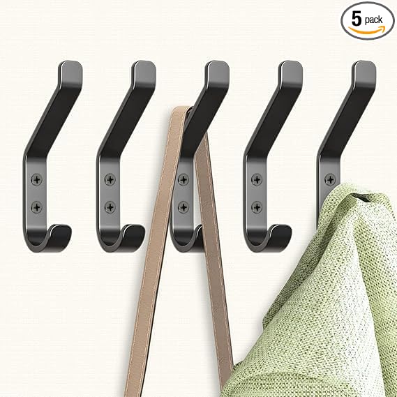 GlazieVault Coat Hooks– Door Hook (5 Pack) - Heavy Duty Wall Mounted - Premium Design Rust Free Hooks
