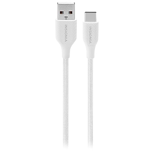 INSIGNIA 6 ft. USB-A to USB-C Charge-and-Sync Braided Cable, Type-C for iPhone 15 Series, iPad Mini 6 / Pro, MacBook Pro, Samsung Galaxy S23, Switch, White Moon Grey