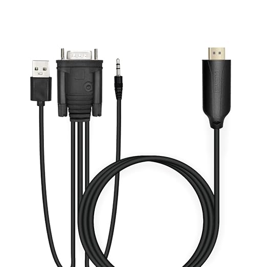 1.8m Male VGA to Male HDMI Converter Adapter cablewith 1080P HD Video Converter Cord with 3.5mm Audio Cable & USB Power Cable for Old PC to New TV/Monitor/Projector