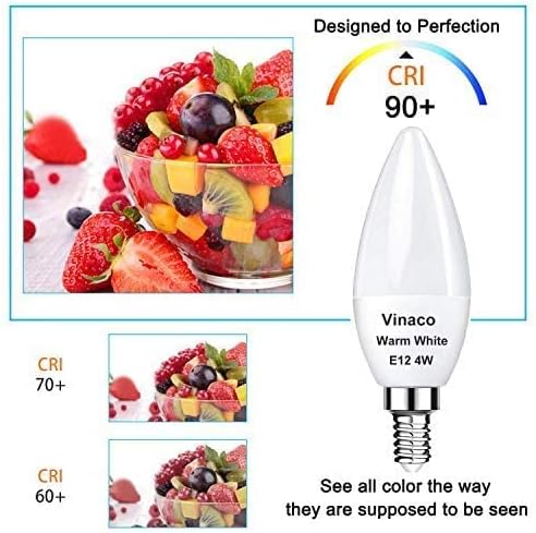 Vinaco E12 LED Bulb, 6 Pack E12 Candelabra Bulb 4 Watt Warm White 3000K, High Brightness 400LM & 25000+ Long Lifespan Bulb, E12 Candelabra Base Light Bulb for Ceiling Fan Light Bulb