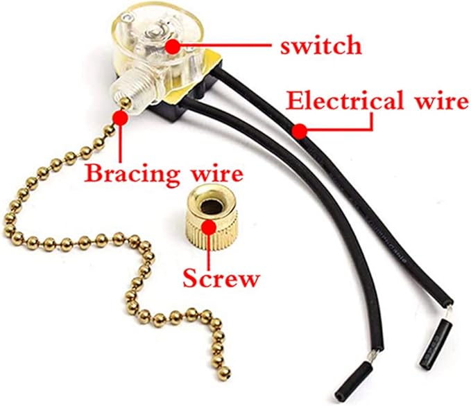 Ceiling Fan Switch Zing Ear ZE-109 Two-Wire Light With Pull Cords for Fans, Lamps and Wall Lights - Pull Chain Control Replacement On-Off, 2 Pack (Brass)