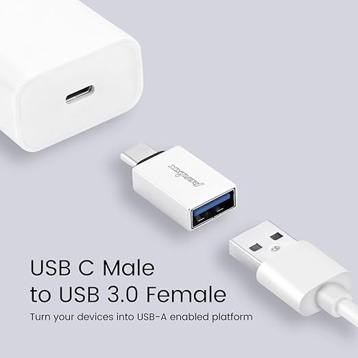 Perixx PERIPRO-404 USB C Male to USB A Female Adapter - USB 3.0 Spec for Smartphone, Tablets, Laptop, and Desktops Computer - Silver (11765)