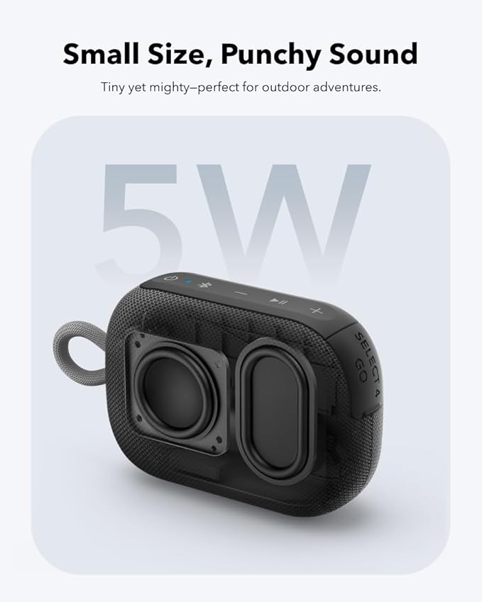 Soundcore Select 4 Go Bluetooth Shower Speaker by Anker, IP67 Waterproof/Dustproof, Ultra-Portable Speaker, Wireless, 20H Playtime, Floatable, Powerful Sound, Electronics for Outdoors/Home/Travel