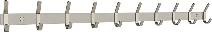 Coat Rack Wall Mount – Brushed Nickel 30 Inch Stainless Steel Hook Rail with 10 Heavy Duty Double Coat Hooks – Wall Mounted Coat Hanger for Entryway, Bathroom, Bedroom, Towel, Hat Organizer
