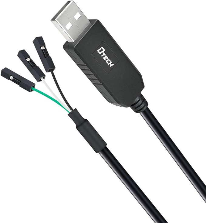 DTECH 3ft USB to TTL Serial Cable 3.3V 3 Pin TX RX Signal UART Adapter Debug Cord Genuine FTDI FT232RL Chip Compatible with Windows 11 10 8 7 Linux MAC OS 3Pin 3v3 2.54mm Dupont Female Header