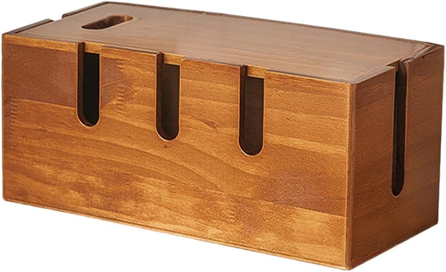 Zerodeko Wooden Cable Management Box, Cord Organizer for Phone Charger, Wire Organizer Container, Desk WiFi Storage Rack