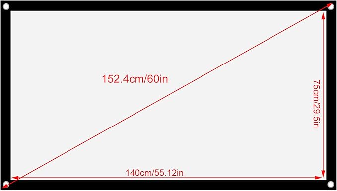 Portable Projector Screen, Foldable Non Crease White Polyester, Front Back Projection, Outdoor Camping Movie (60inch)