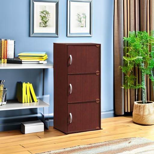 Hodedah 3 Door Bookcase Cabinet, MAHOGANY