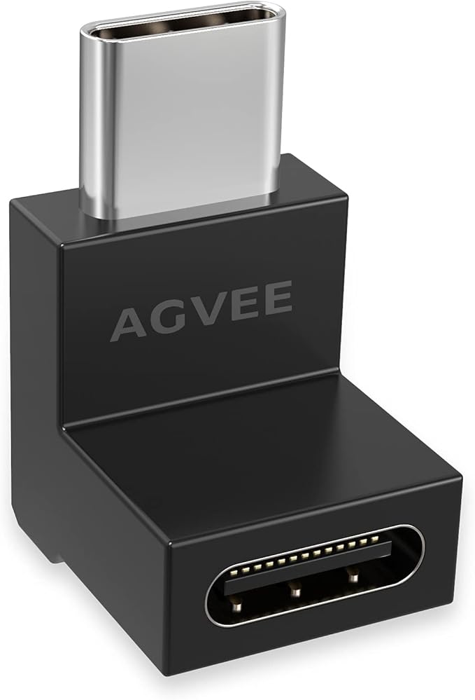 AGVEE 4 Pack Front Angle 90 Degree USB-C Male to USB-C Right Angled Female Adapter (Type-C 3.2 Gen 2) Converter Video Type-C 10G Data Extension Coupler Converter Connector, Black