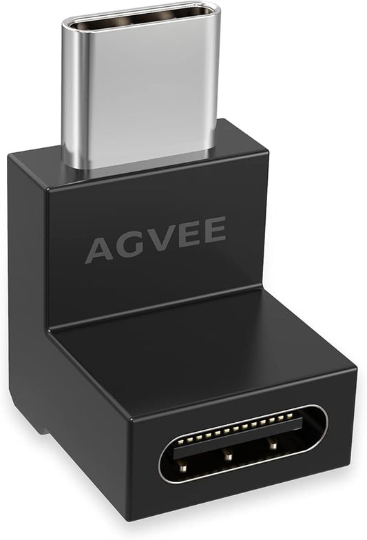 AGVEE 4 Pack Front Angle 90 Degree USB-C Male to USB-C Right Angled Female Adapter (Type-C 3.2 Gen 2) Converter Video Type-C 10G Data Extension Coupler Converter Connector, Black