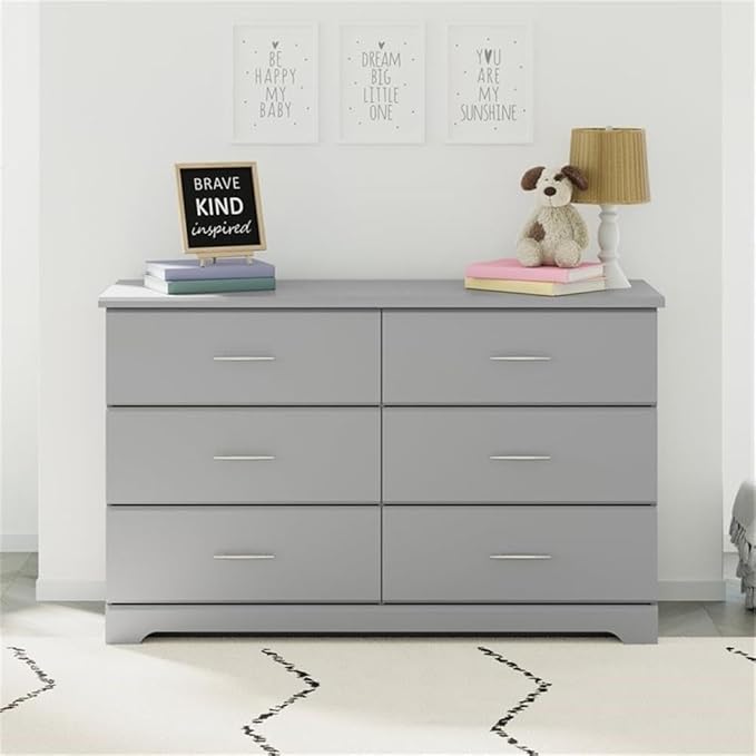 Storkcraft Brookside 6-Drawer Dresser (Pebble Gray) – GREENGUARD Gold Certified, Gray Dresser for Bedroom, Kids & Nursery Storage Chest, Safety Interlocking Drawers, Pre-Installed Tracks, Kids Chest