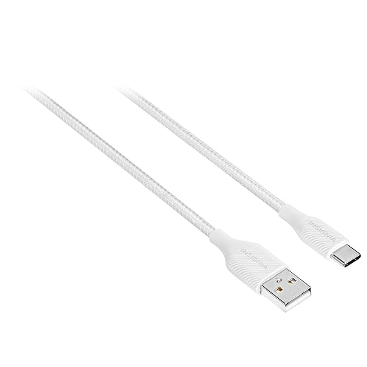 INSIGNIA 6 ft. USB-A to USB-C Charge-and-Sync Braided Cable, Type-C for iPhone 15 Series, iPad Mini 6 / Pro, MacBook Pro, Samsung Galaxy S23, Switch, White Moon Grey