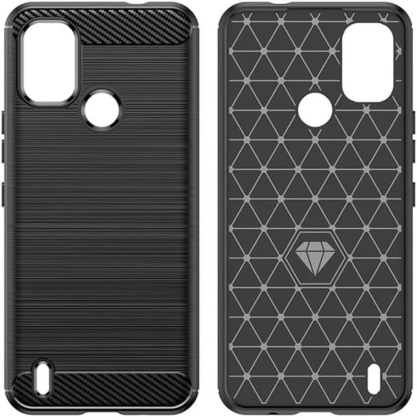 Nokia C21 Plus Case with HD Screen Protector - Non-Slip Shock-Absorption Flexible TPU Carbon Fiber Bumper, Navy