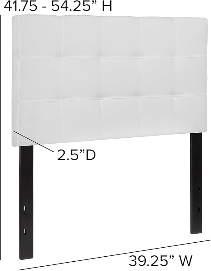Flash Furniture Bedford Box Stitch Tufted Upholstered Twin Size Headboard in White Fabric