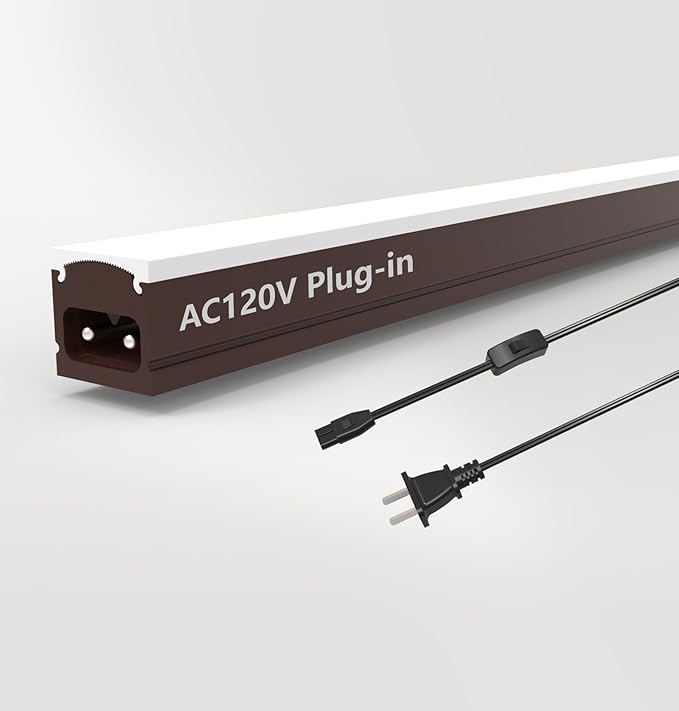 Under Cabinet Lighting Plug in, 24 Inch 1 Pc, Linkable AC120V 3CCT 3000K/4000K/5000K Ultra Slim, LED Under Cabinet Lights for Counter Light, Kitchen, Shelf, Sink, Workshop, Desk, Bronze