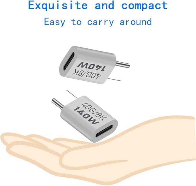 USB C Female to Male Adapter, USB Type C Coupler Extender Support 140W, 40Gbps, 8K@60Hz for Laptop, Phones and More Type C Devices (White),2 Pack