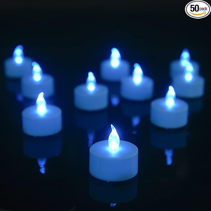 LED Tea Lights Candles- 50PACK Blue Flameless Candles Realistic and Bright Flickering Long Lasting 200Hours for Holiday Celebration,Party,Home Decoration,Battery Operated
