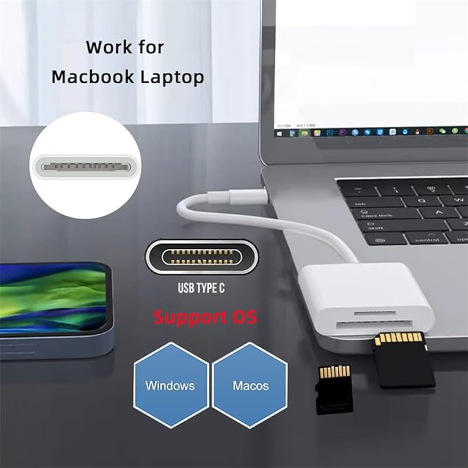 NFHK USB 2.0 Type C USB-C to TF Micro SD SDXC SDHC Card Reader Adapter Compatible with MacBook Laptop Tablet Phone