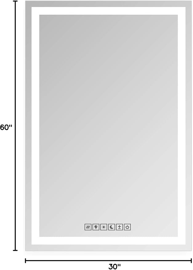 Fab Glass and Mirror LED Mirror 30x60 Inches, Led Bathroom Mirror with Lights Front and Backlit Anti-Fog Memory Brightness, Three Color Options Frameless Wall Mounted Bathroom Vanity Mirror