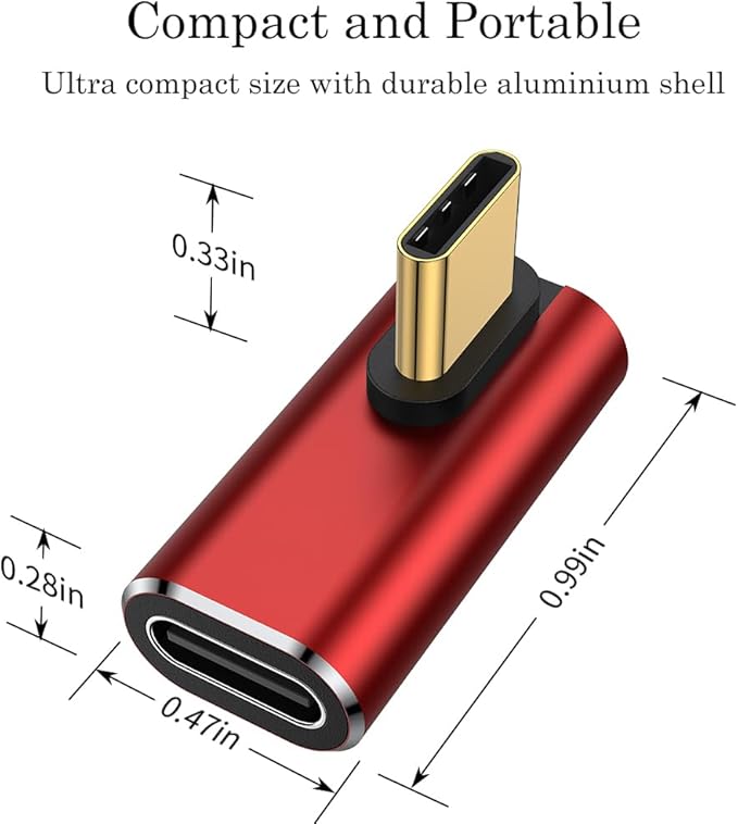 AuviPal 90 Degree USB C Adapter (2 Pack), L Shape Left and Right USB Type C Connector for Meta Quest, MacBook, iMac, iPad, iPhone 16 15 Series and Other Type C or Thunderbolt 4/3 Devices - Red