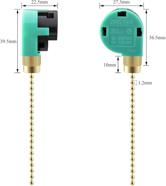 3 Pack Ceiling Fan Switch 3 Speed 4 Wire Zing Ear ZE-268S6 Fan Pull Chain Switch Replacement Speed Control for Ceiling Fan Light, Wall Lamps, Cabinet Light (Brass Color)