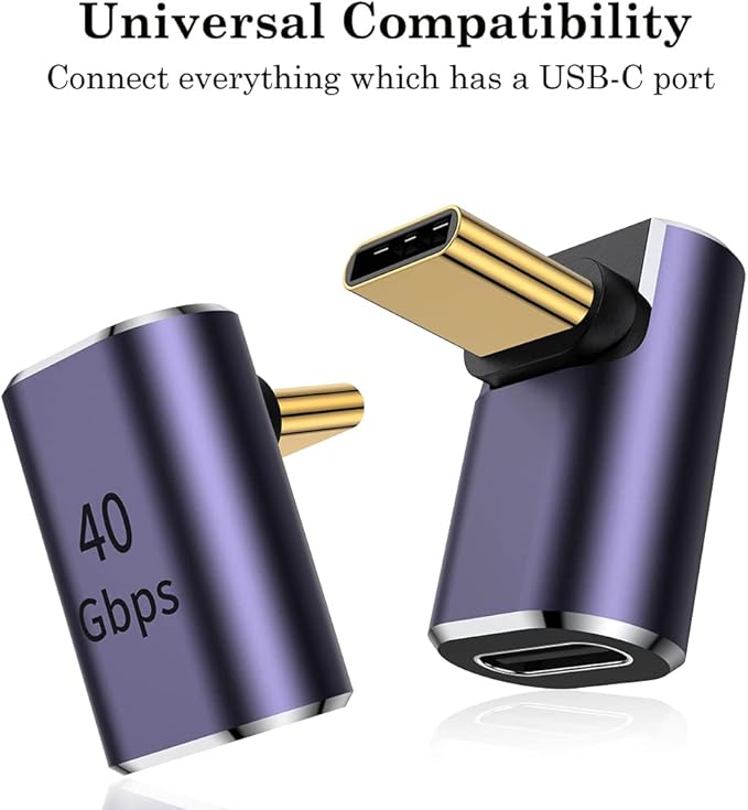 AuviPal 90 Degree Right Angle USB C Male to USB C Female Adapter, Up and Down USB Type C Adapter Extender for Steam Deck, ROG Ally, Switch, Notebook, PC, Tablet, Phone and More - 2 Pack
