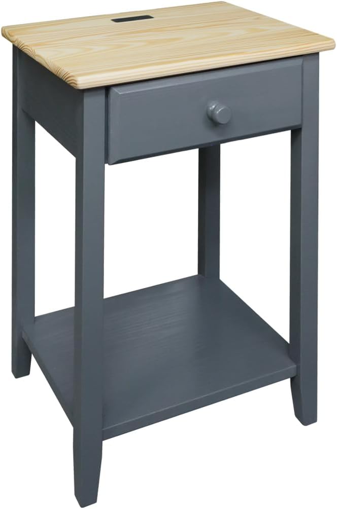 Casual Home Owl Night Stand with USB Port Charging Station and Drawer, 17.5" W x 14.25" D x 24.5" H, Natural Gray
