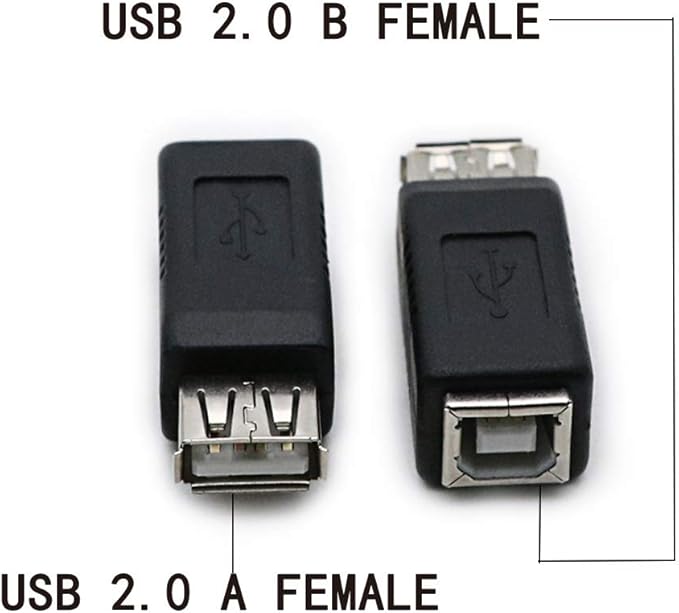 2 Pack USB 2.0 AF/BF Plug Type A Female to Type B Female Adapter Connector Converter Compatible with Laptop Computer Hard Drive Printer Camera