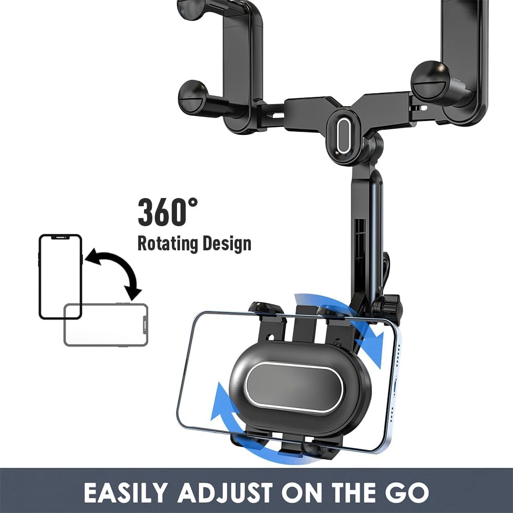 Rearview Mirror Phone Holder for Car, 360° Rotatable Anti-Shake Design for All Phones and Cars