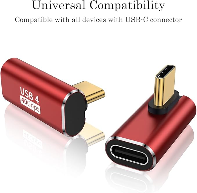 AuviPal 90 Degree USB C Adapter (2 Pack), L Shape Left and Right USB Type C Connector for Meta Quest, MacBook, iMac, iPad, iPhone 16 15 Series and Other Type C or Thunderbolt 4/3 Devices - Red