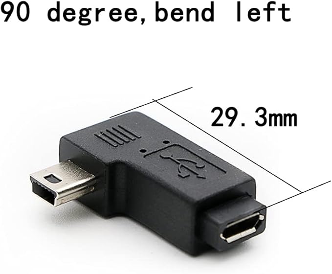 90 Degree Left & Right Angle Mini USB Male to Micro USB Female Connector Adapter 3-Pack