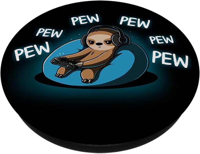 Pew Pew Cute Gamer Sloth Video Game Controller Gaming Black PopSockets Standard PopGrip