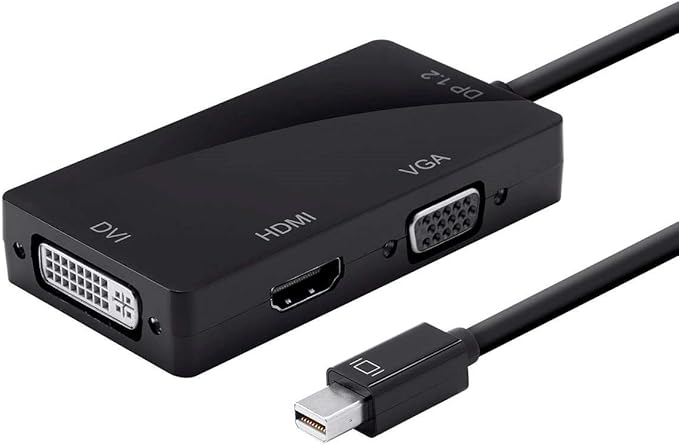 Monoprice Mini DisplayPort 1.2a / Thunderbolt to 4K HDMI, DVI, and VGA Passive Adapter, Black (112799)