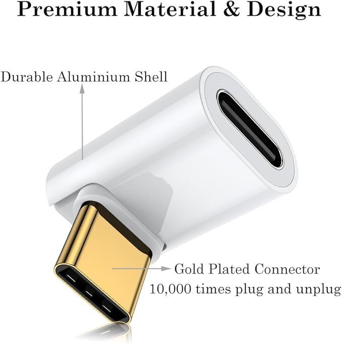AuviPal USB C 90 Degree Adapter (2 Pack), Up and Down Right Angle L Shape USB Type C Male to Female Connector for Steam Deck, ROG Ally, MacBook, Tablet, Phone and More - White